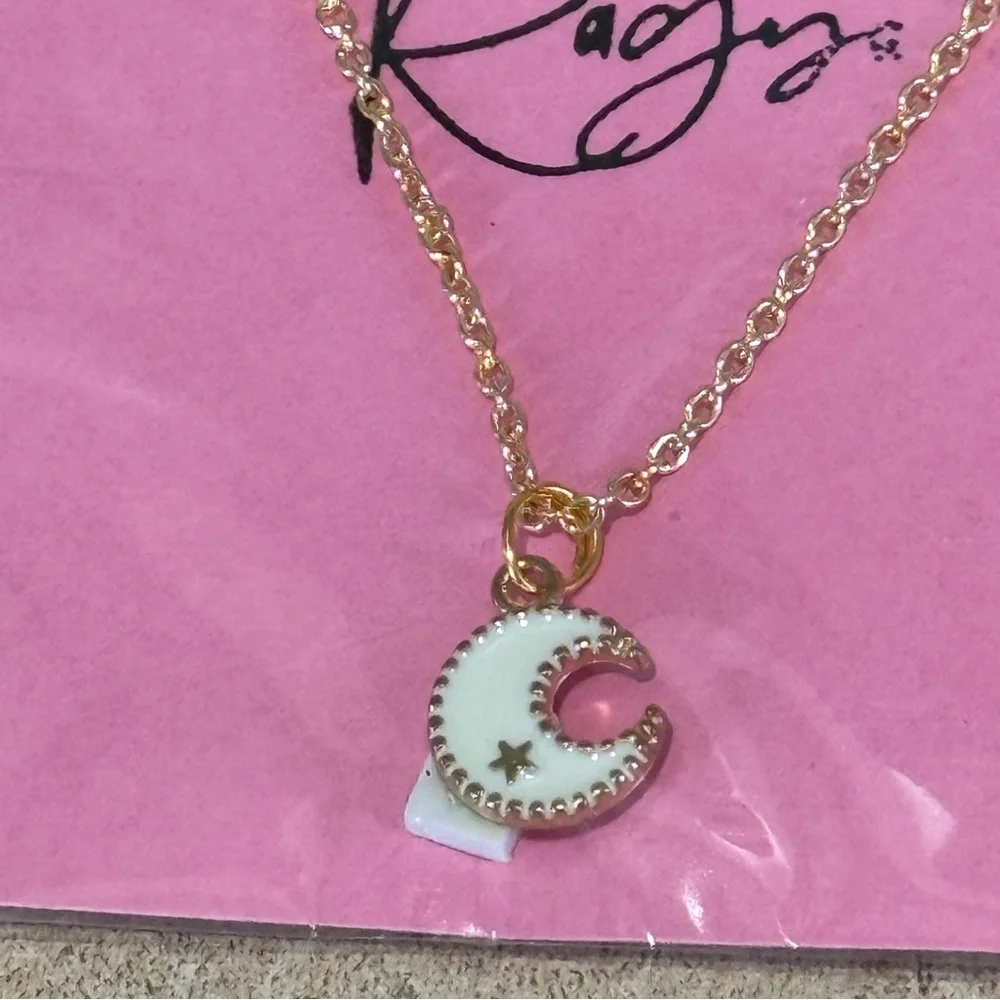 Gold Tone Crescent Moon Charm Necklace | Cute Locket Pendant | Gift Ready
